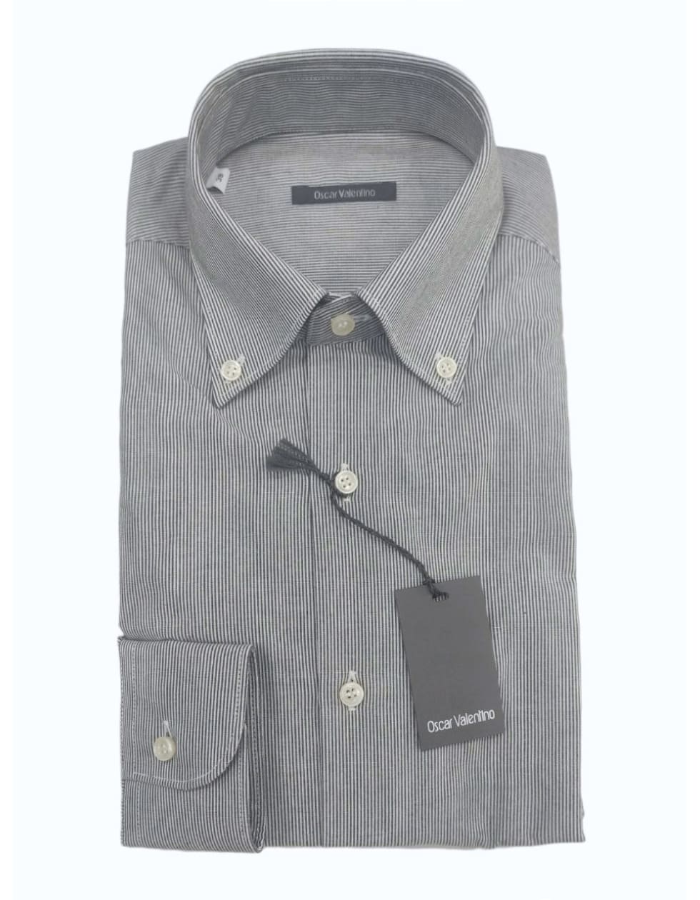Camicia manica lunga cotone NO SLIM - rigato grigio/collo botton down - OSCAR VALENTINO