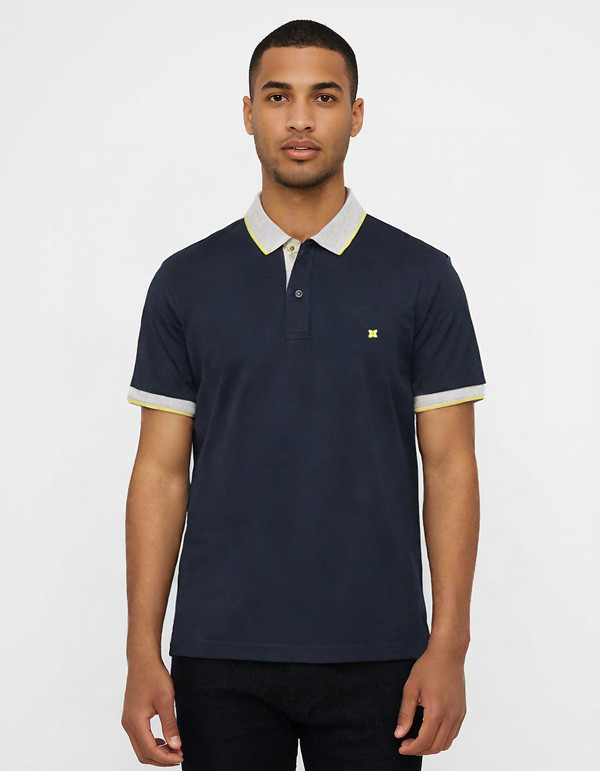 Polo manica corta cotone piquet - blu contrasti grigio/giallo -FERRANTE