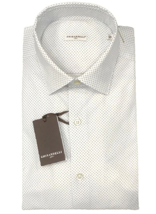Camicia manica lunga cotone - microrombi su fondo bianco - GHIRARDELLI