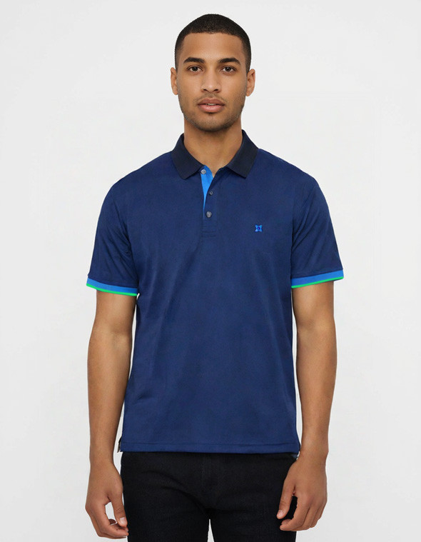 Polo manica corta cotone piquet - blu contrasti azzurro/verde -FERRANTE