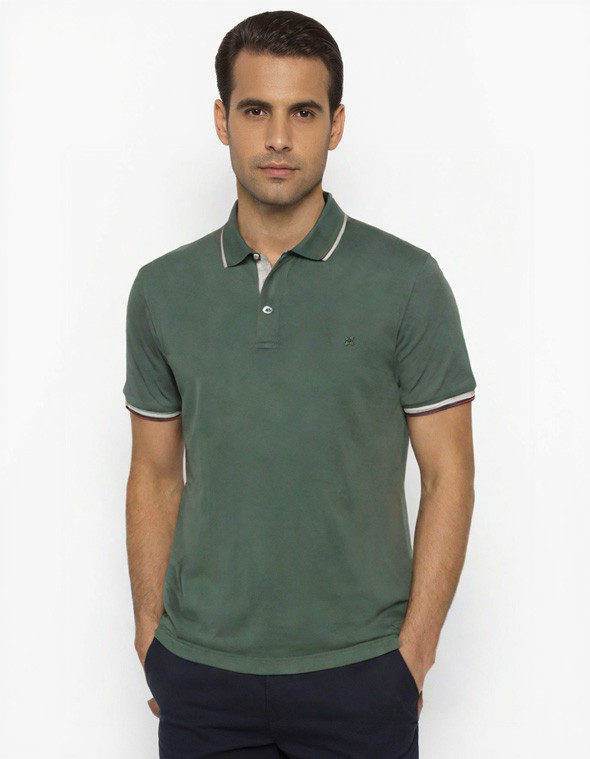 Polo manica corta cotone piquet - verde contrasti grigio/rosso-FERRANTE