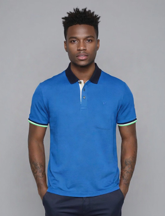 Polo manica corta cotone piquet - azzurro contrasti blu/verde -FERRANTE