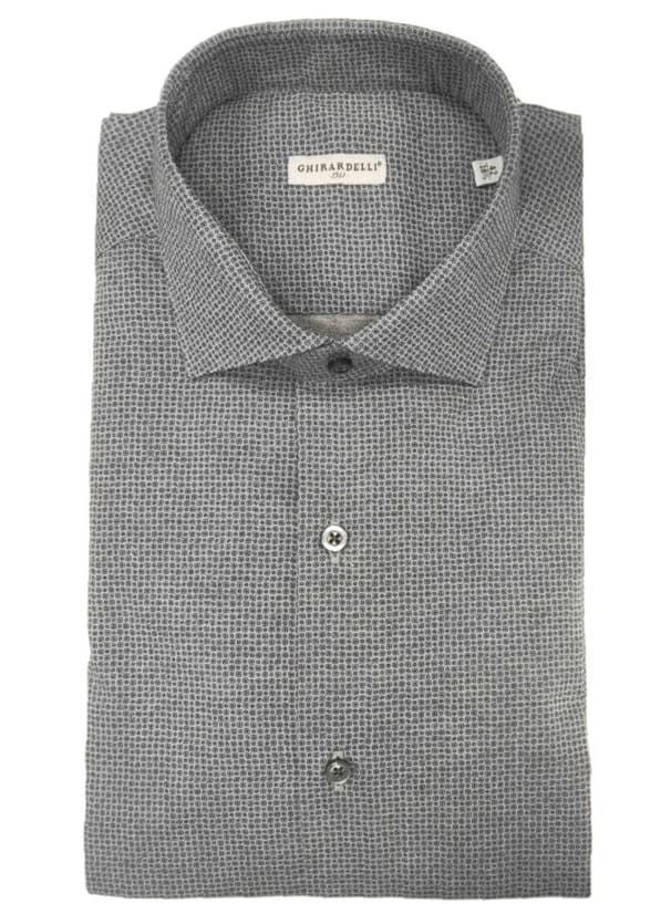 Camicia manica lunga cotone - microcerchi/fondo grigio - GHIRARDELLI