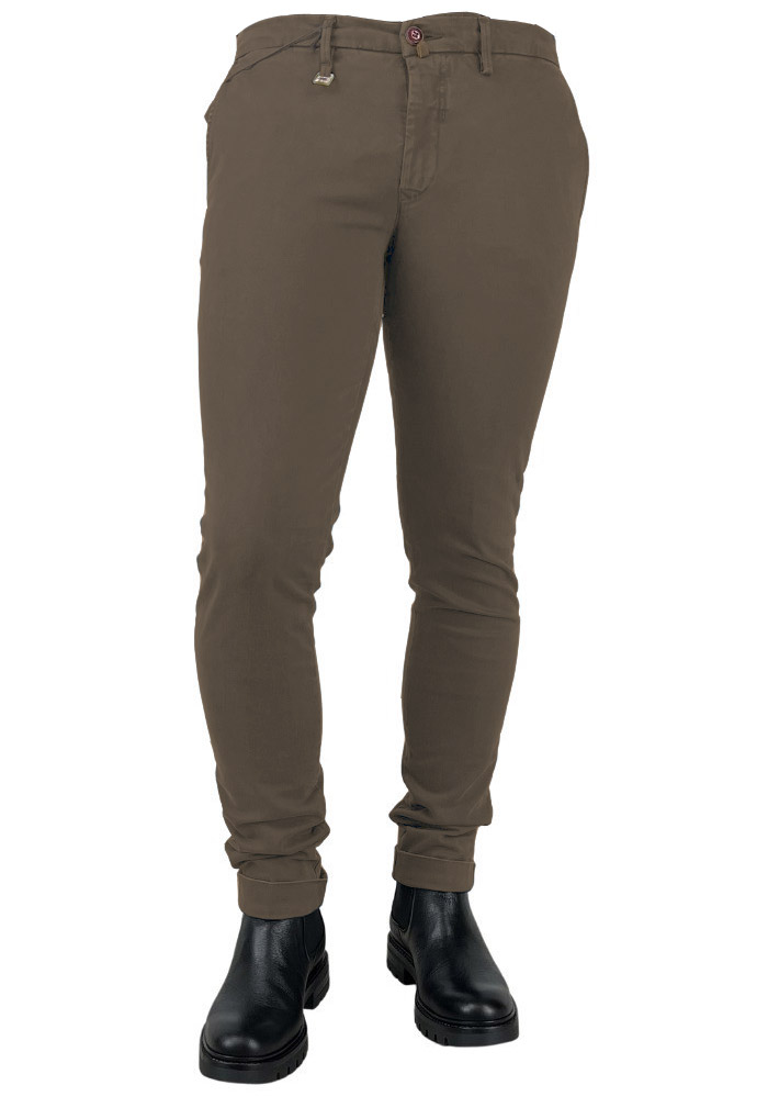 Pantaloni tasca america in cotone elasticizzato SUPERSLIM - fango- BARBATI