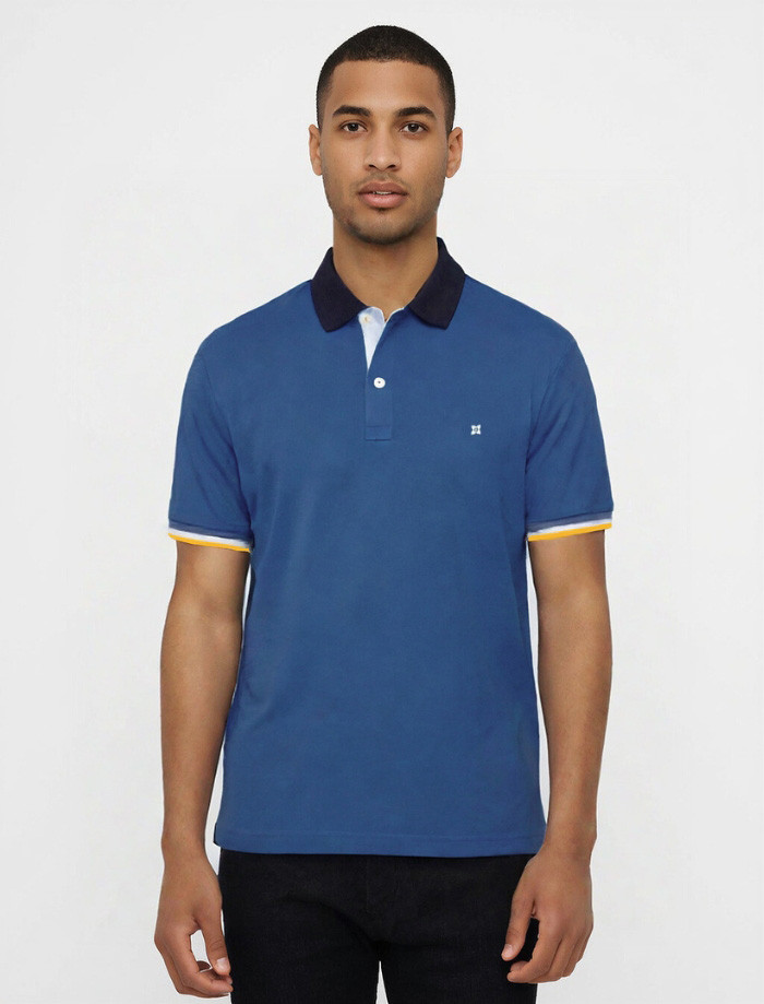 Polo manica corta cotone piquet - azzurro contrasti grigio/arancio-FERRANTE