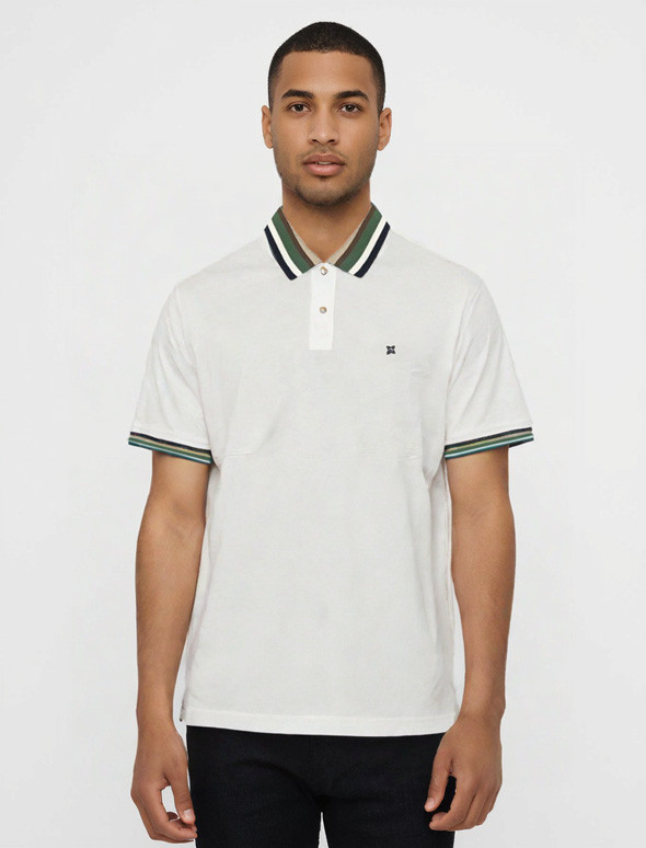Polo manica corta cotone piquet - bianco contrasti verde/beige-FERRANTE