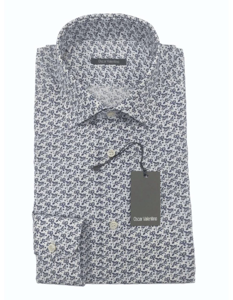 Camicia manica lunga cotone - micro fiori fantasia/bianco- OSCAR VALENTINO