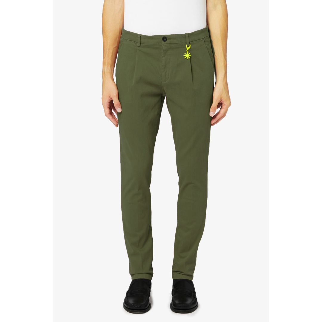 Pantaloni invernali con 1 pinces in cotone elasticizzato - verde - MANUEL RITZ