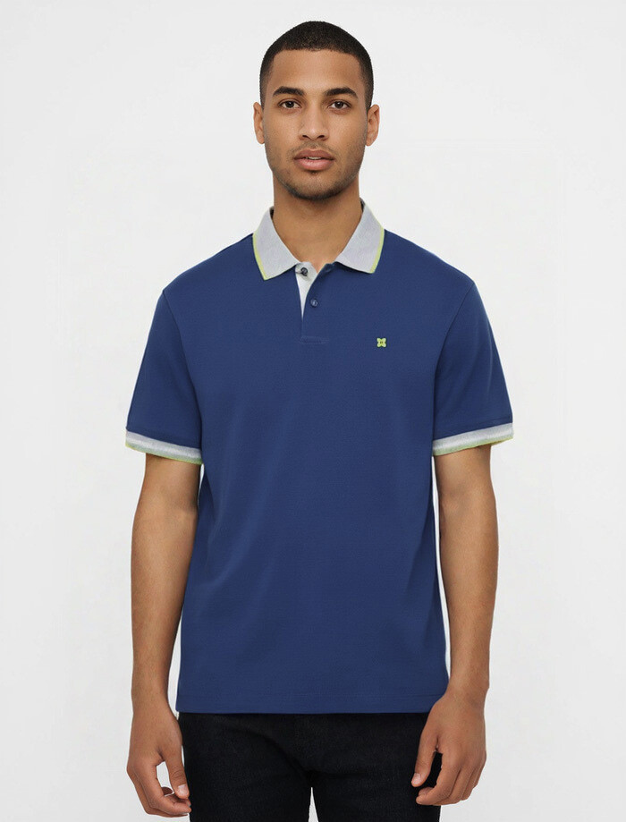 Polo manica corta cotone piquet - bluette contrasti grigio/giallo -FERRANTE