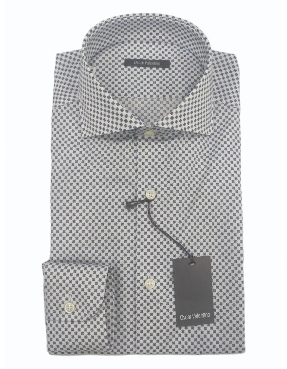 Camicia manica lunga cotone - microfantasia/fondo bianco - OSCAR VALENTINO