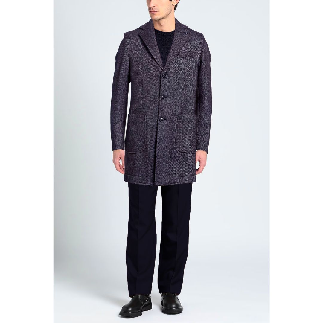 Cappotto in misto lana elasticizzato - blu spigato- Barbati