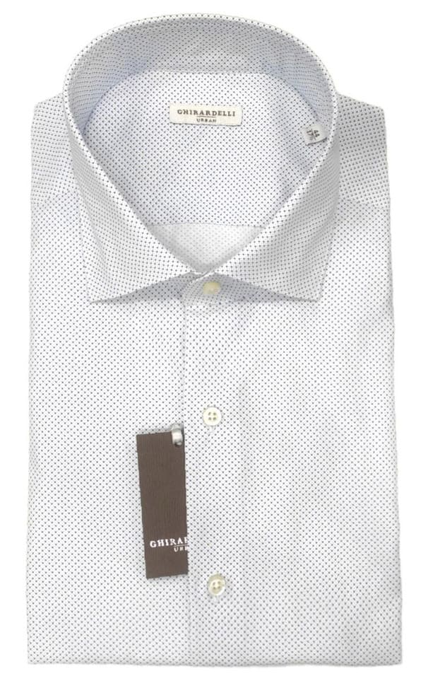 Camicia manica lunga cotone - puntini celesti su fondo bianco - GHIRARDELLI